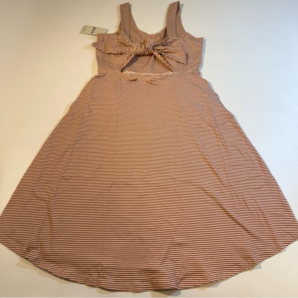 NWT Pact Organic Cotton Blend Tie Back Fit & Flare Dress In Shell Stripe - Picture 2 of 15